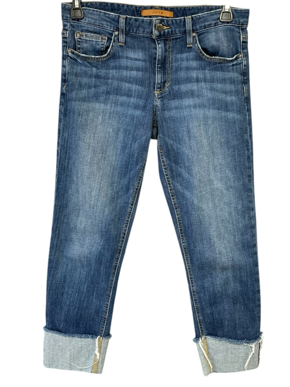JOE’S JEANS The Smith Mid Rise Straight Crop Blue Distressed Denim Size 28